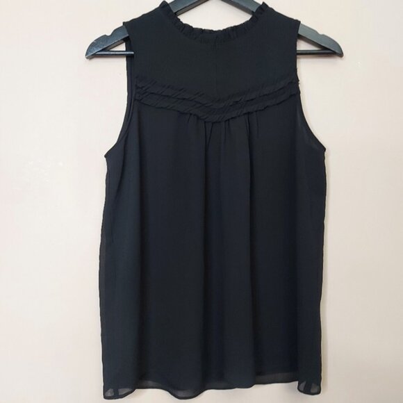 Naked Zebra black high neck sleeveless blouse with ruffle detail at neck medium - Picture 1 of 7